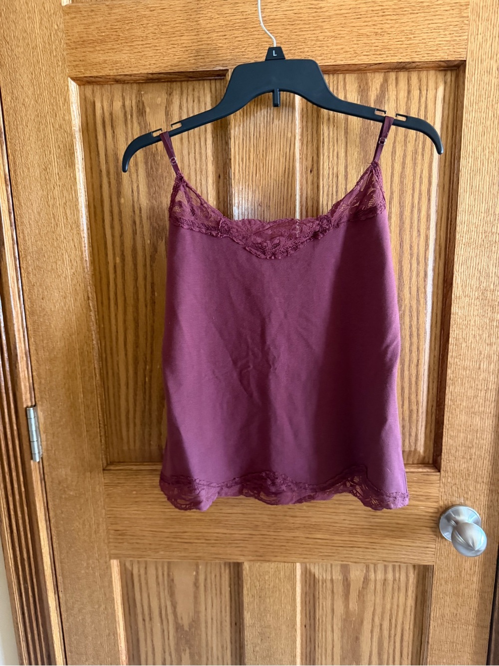 Karen Kane Large Plum Lace-Trim Satin Camisole